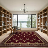 Regal Burgundy Gold Stag Antler Area Rug