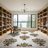 Vintage Green Maroon Floral Damask Area Rug