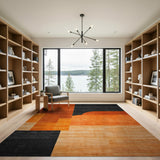 ODIKA Washable Abstract Geometric Rug - Burnt Orange & Black Low Pile Area Rug