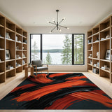 ODIKA Modern Abstract Red and Black Brushstroke Machine Washable Area Rug - Low Pile Non-Slip Art Decor