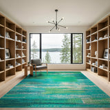 Teal Geometric Striped Area Rug