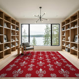 Ornate Red Snowflake Pattern Area Rug
