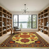 Cream Sunflower Medallion Oriental Rug