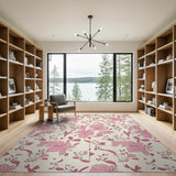 ODIKA Pink Vintage Floral Washable Area Rug, Low Pile Non-Slip & Pet Friendly Carpet