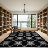 Elegant Gray Floral Mandala Black Area Rug