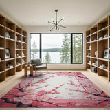 Pink Pink Cherry Blossom Framed Area Rug