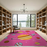 Pink Cosmic Planets Kids Area Rug
