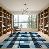 Modern Navy Blue Plaid Area Rug