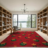 Cute Green Cat Fall Leaves Pattern Area Rug