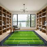 Green Soccer Field Stadium Area Rug