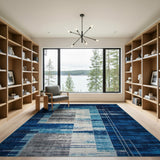 Navy Teal Abstract Geometric Area Rug