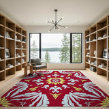 Bold Red Geometric Starburst Area Rug