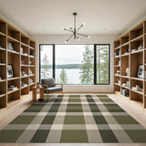 Rustic Olive Green Plaid Farmhouse Rug