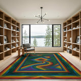 Vibrant Rainbow Wave Abstract Area Rug