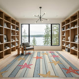 Coastal Starfish on Blue Wood Plank Rug