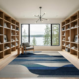 Geometric Modern Blue Teal Abstract Wave Area Rug