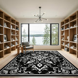 Black and White Intricate Black White Persian Floral Area Rug