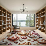 Scattered Metallic Hearts Area Rug