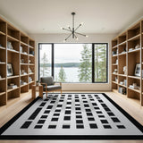 Black and White Black White Geometric Block Area Rug
