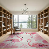 Pink Pink Flamingo Palm Leaf Coastal Rug