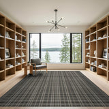 Black White Geometric Grid Check Area Rug
