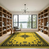 Ornate Yellow Persian Area Rug with Black Floral Mandala