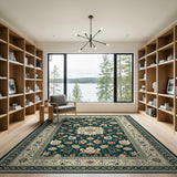 Green Teal Persian Floral Medallion Area Rug