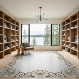 Beige and Neutral Elegant Beige Floral Frame Area Rug
