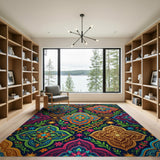 Traditional Persian Multi-color and Patterns Vibrant Mandala Multi-Color Area Rug