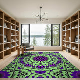 Purple Green Mandala Floral Area Rug