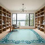 Blue and Teal Teal Floral Vine Border Area Rug
