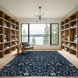 Navy Blue Intricate Floral Vintage Area Rug
