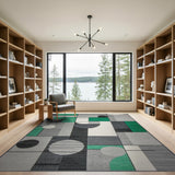 Geometric Grey and Green Abstract Area Rug
