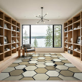 Beige Hexagon 3D Geometric Area Rug