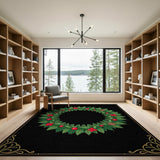 Festive Holly Wreath Area Rug with Berries