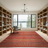 Vibrant Red Geometric Heritage Tribal Rug