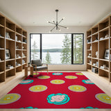 Vibrant Red Multi-Color Floral Circle Rug