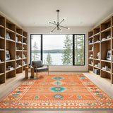 Orange Terracotta Teal Southwestern Geometric Area Rug