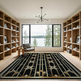 Art Deco Black Gold Geometric Area Rug