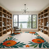 Vibrant Orange Pumpkin Floral Border Rug