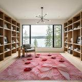 Playful Cherry Bow Pink Area Rug