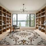 Elegant Beige Gold Floral Damask Area Rug