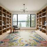 ODIKA Floral Washable Area Rug, Low Pile Non-Slip Botanical Rug for Living Room