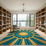 Teal Gold Starburst Geometric Area Rug