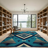 Teal Southwestern Geometric Tribal Rug