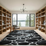 Black Pebble River Stream Area Rug