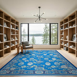 Blue Chinoiserie Porcelain Vase Floral Area Rug
