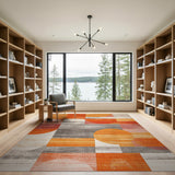 Vibrant Orange Geometric Abstract Geometric Modern Area Rug