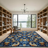 Blue and Teal Navy Blue Intricate Floral Vintage Area Rug