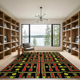 Retro Maze Geometric Area Rug in Yellow Red